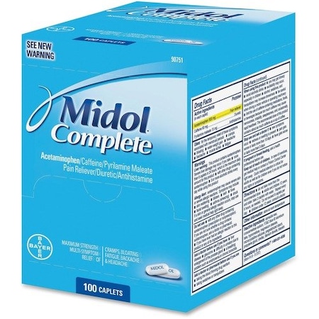 Acme United Midol Complete, Acetaminophen, Blue, 100PK ACM90751